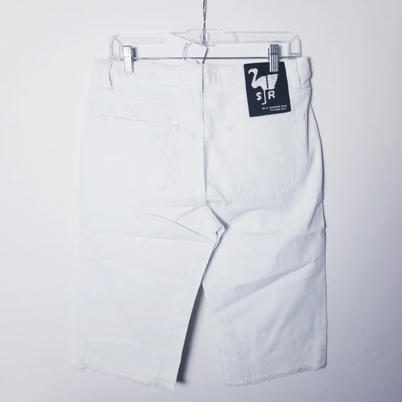 Free People x Sandrine Rose Sz 28 White Raw Hem High Rise Denim Bermuda Shorts - Picture 7 of 14